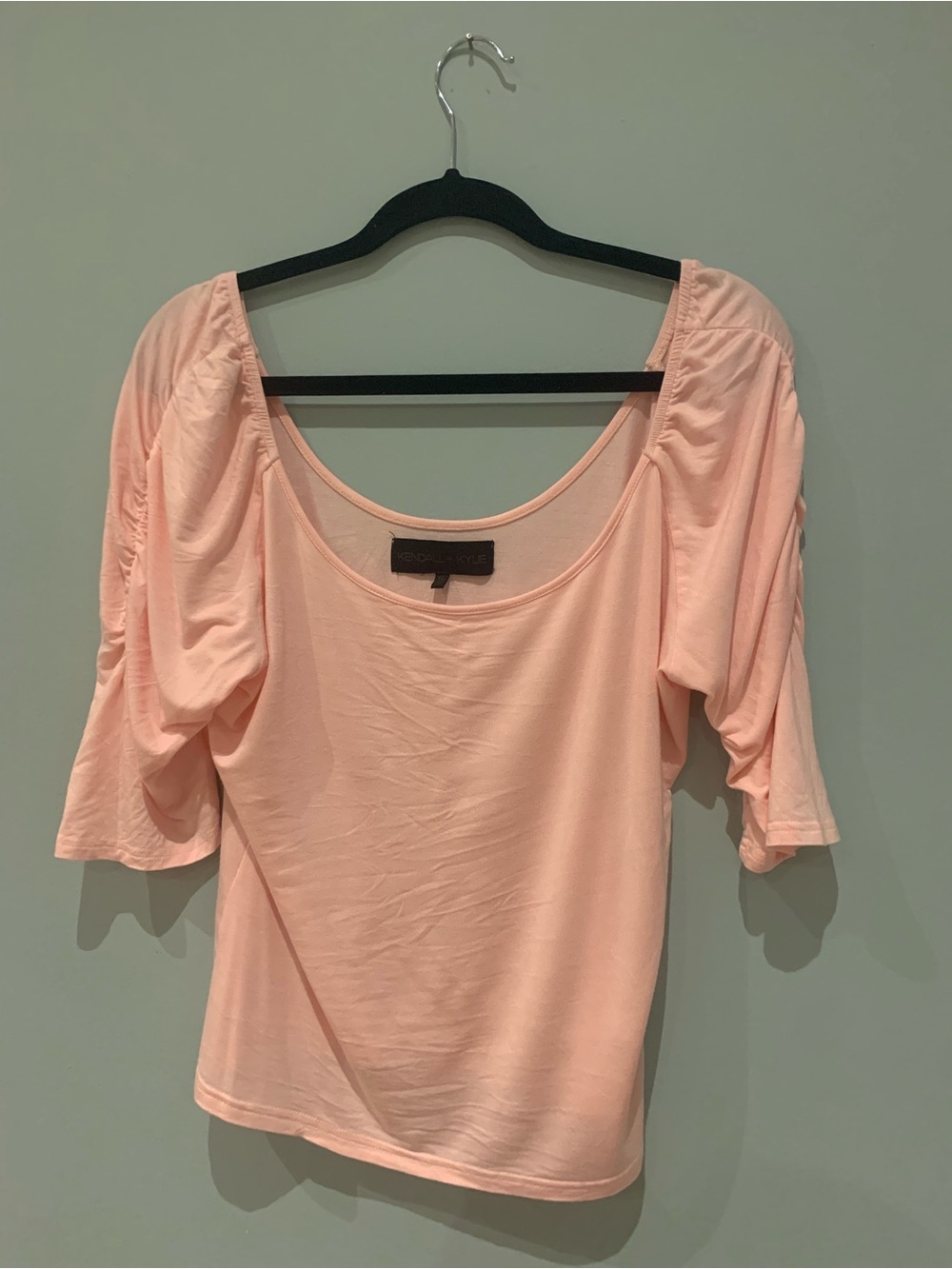 Kendall & Kylie Pink Scoop Neck Ruched Sleeve Top